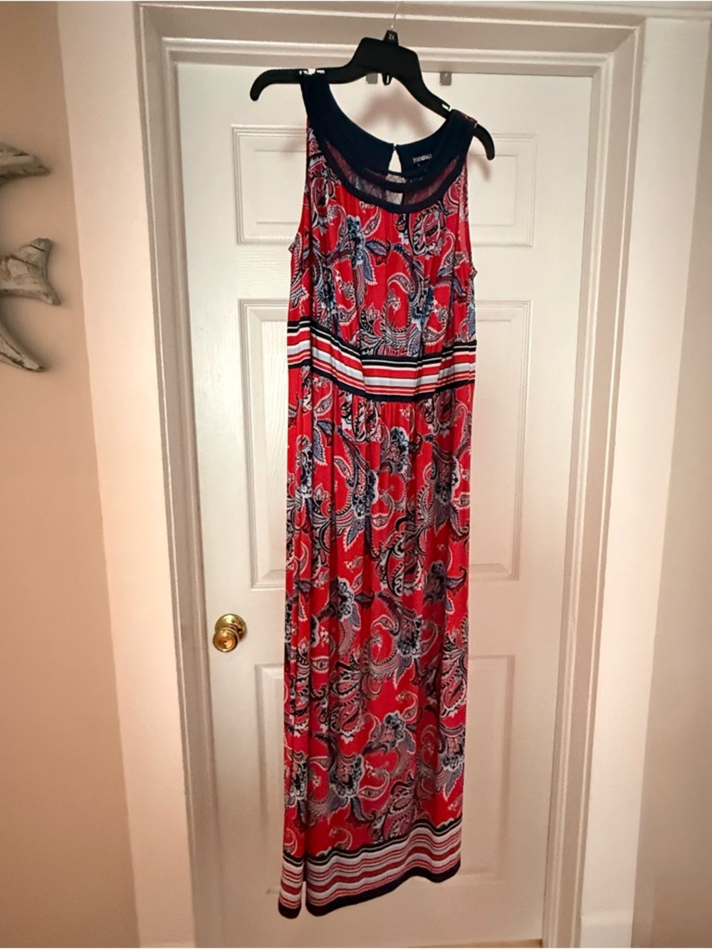 Roz & Ali Red Paisley Maxi with Navy Accents